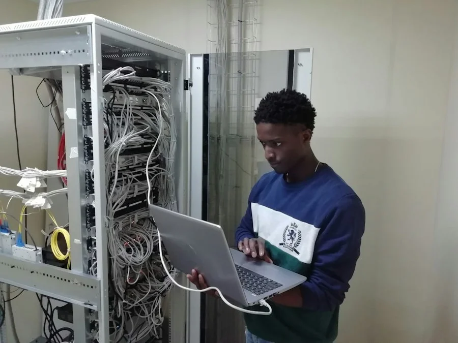 Engineer working on network infrastructure